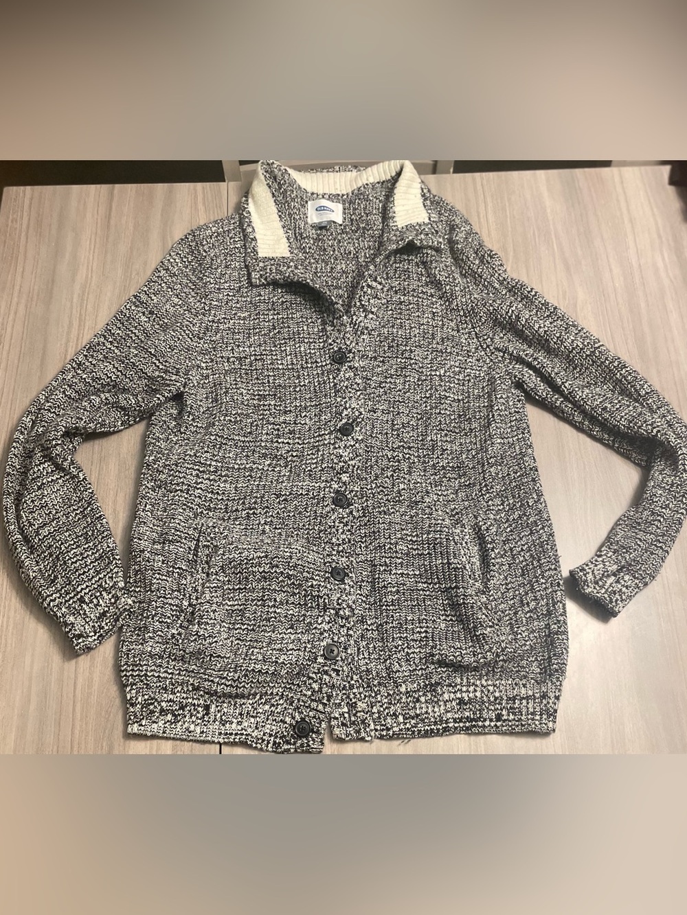 Old Navy Men’s XXL Cardigan Sweater Marled Knit Black White Button Front